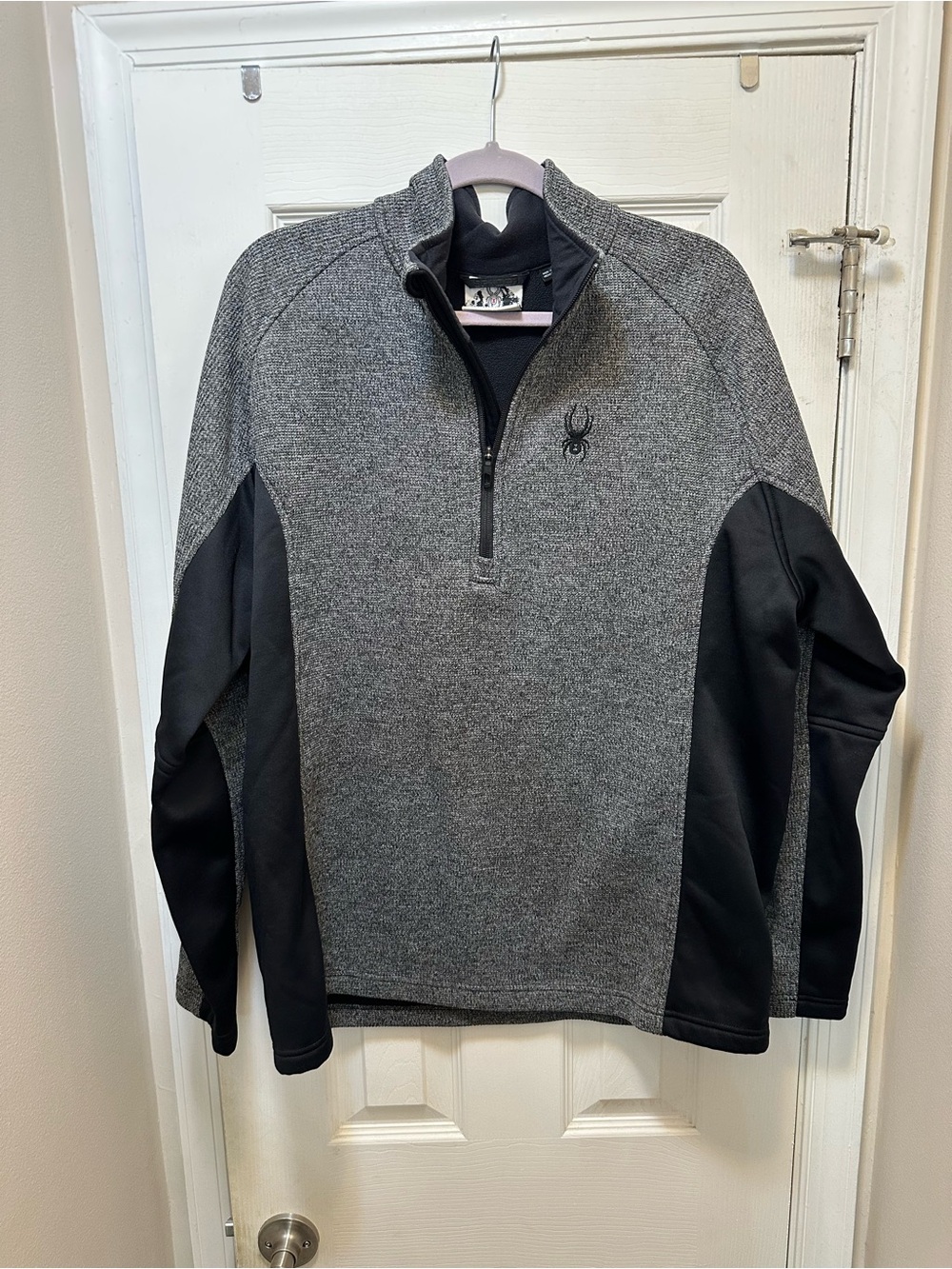 Spyder Men's Gray and Black Quarter-Zip Sweater